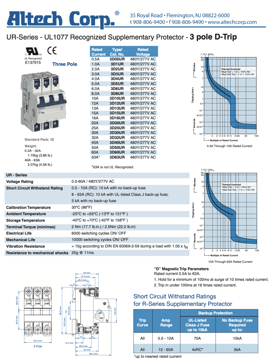 Altech Corporation 3D10UR-ND 3 Phase Breaker Altech Corporation 3D10UR-ND 3 Phase Breaker